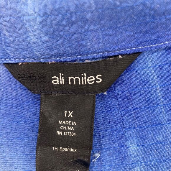 Ali Miles Top Womens 1X Plus Blue Ombre Stripe Button Tunic Collar Long Sleeve - Picture 5 of 10